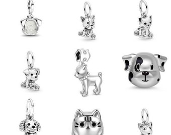 S925 Sterling Silber Hund Haustier Katze Tier Bulldog Pandora Charm Anhänger, Herz Birthstone, passen Pandora Schlangenkette Charme europäischen Armband