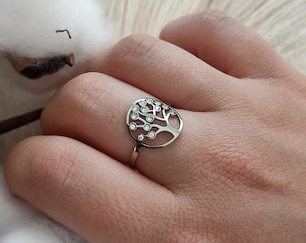 Bague en acier inoxydable doré ou argenté ajustable Arbre de vie strass, cadeau saint valentin, cadeau anniversaire