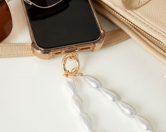 Bijoux de téléphone, dragonne téléphone blanc, cordon portable, idée cadeau femme, bijoux femme, phone strap, cadeau personnalisable