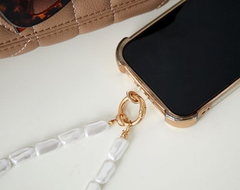 Bijoux de téléphone, dragonne téléphone blanc, cordon portable, idée cadeau femme, bijoux femme, phone strap, cadeau personnalisable