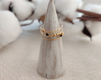 Adjustable stainless steel women's ring, stainless steel gold ring, white or black zircon stone ring, anniversary gift