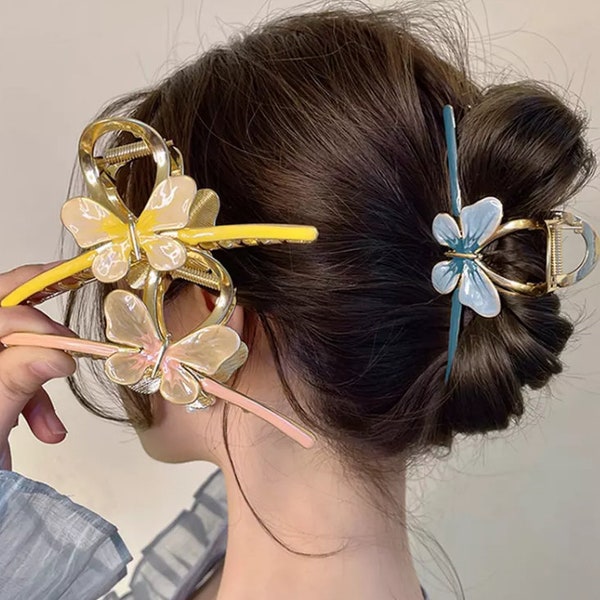 Clips de griffe de papillon en métal émaillé 2023 français élégant coréen grande pince de requin fille chapeaux accessoires de cheveux femmes nouveau