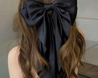 Super Big Bow Ribbon Hair Clips French Style Soild Bowknot Spring Snap Hairgrips Long Ribbon Hair Clips For Women Girls