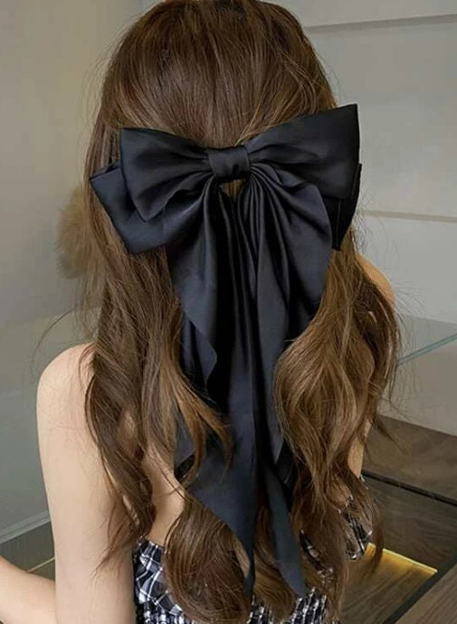 Temperament Women Black Mesh Big Bow Hair Ribbon Elegant Lady Chiffon  Elastic Hair Rope Hairwear Fashion Hair Accessory