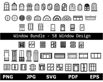 Bundle SVG de fenêtre, fenêtre png, svg d’architecture, svg de maison, fichier de coupe SVG pour Silhouette et Cricut Cutter, téléchargement immédiat, Svg de forme de base