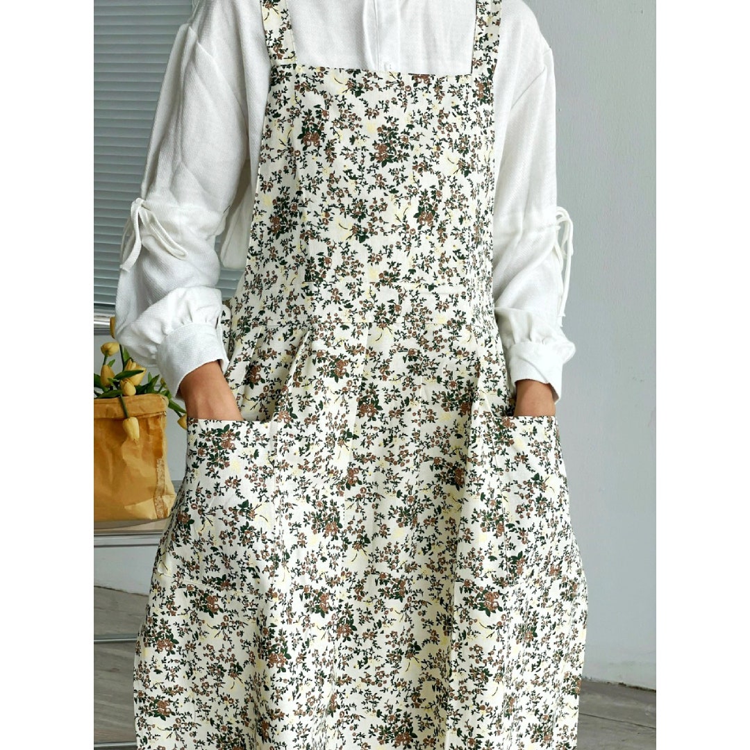 Floral Cottagecore Apron Dress: Handmade Cotton Gardening Pinafore - Etsy