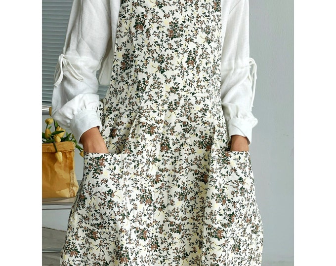 Floral Cottagecore Apron Dress: Handmade Cotton Gardening Pinafore