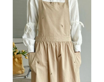 Cottagecore Apron Dress With Pockets, Beige Apron, Rustic Floral ...