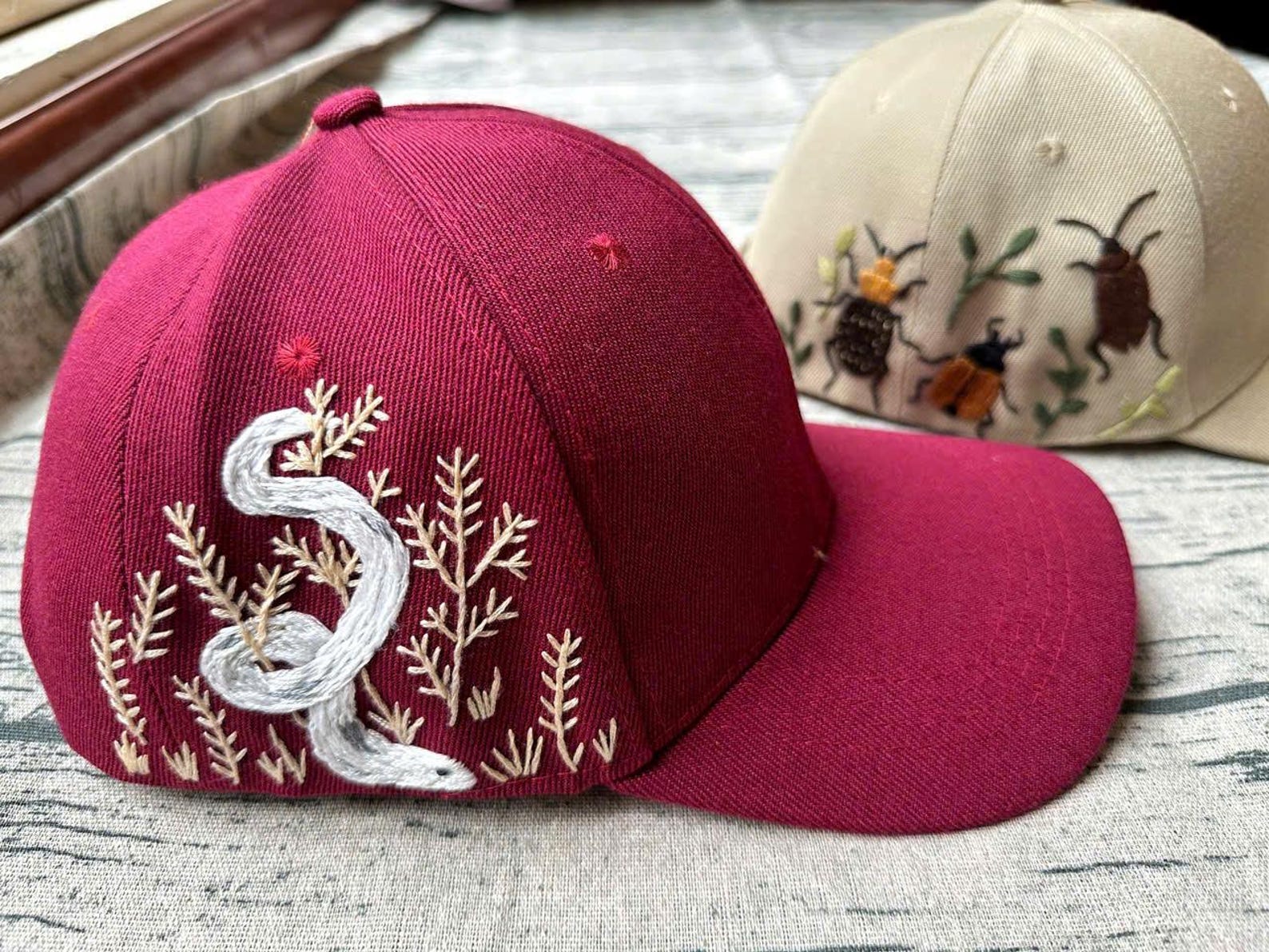 Hand-embroidered Insect Baseball Cap: Wildflower Botanical Design - Etsy