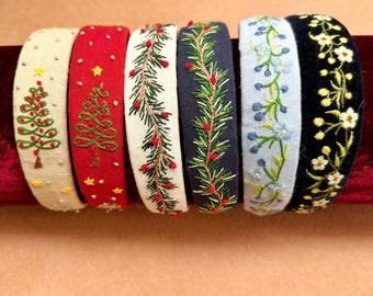 Geborduurde linnen hoofdband met bloemen: handgemaakt haaraccessoire voor dames