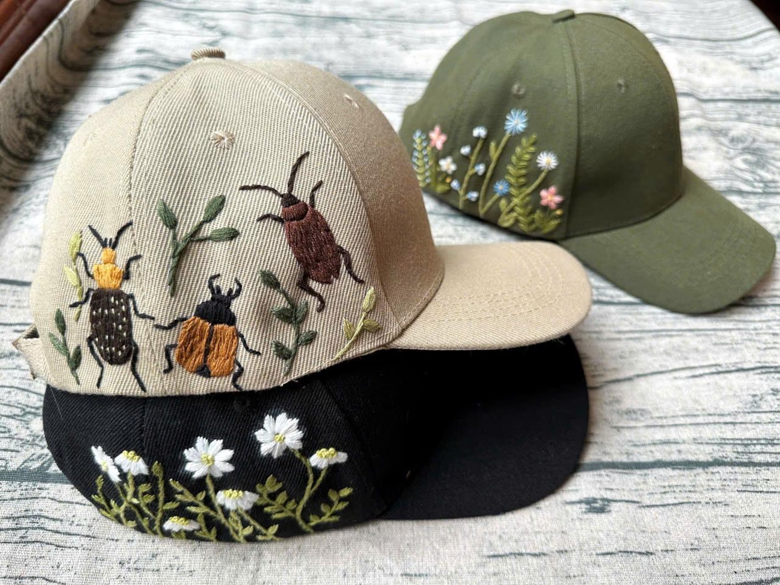 Hand-embroidered Insect Baseball Cap: Wildflower Botanical Design - Etsy