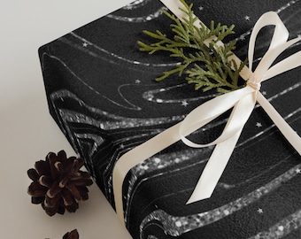 3 Sheets of Beautiful Gift Wrap -Black and Silver Wrapping Paper - Quality Gift Wrap