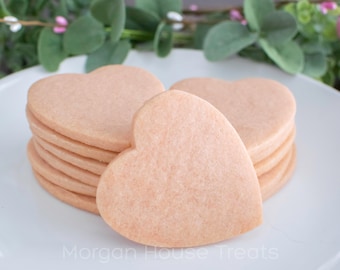Undecorated Strawberry Heart Cookies, 1 Dozen 3-inch Pink Valentine Cut-Out Sugar Cookies, Date Night, Decorating Party, DIY Valentine Gift