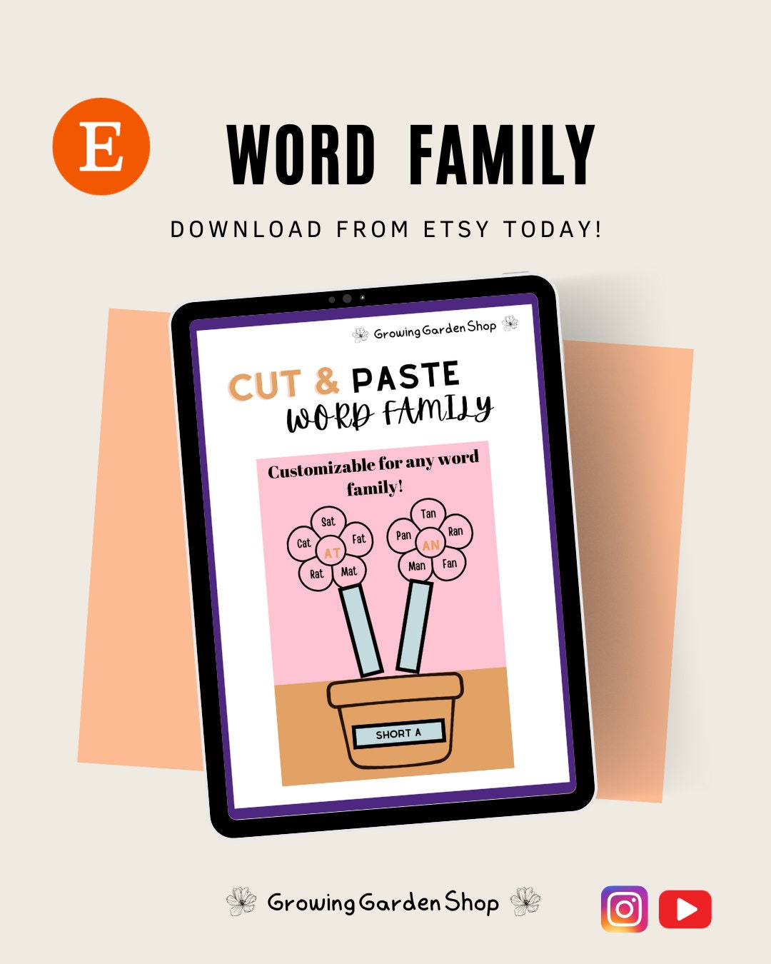 Flower Power Word Family Cut and Paste Worksheet Etsy