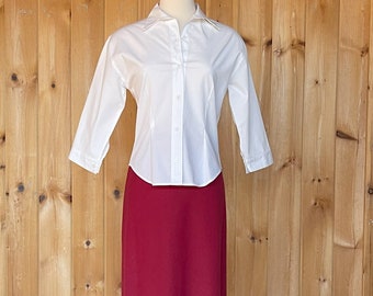 Vintage Red Wool Skirt Set with White Cotton Blouse | 90s Does 60s