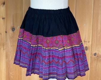 Vintage Thai Hmong Skirt, Purple Ethnic Boho Mini Skirt, Handmade Hmong Hilltribe Skirt, Small Mini Skirt, Festival Skirt
