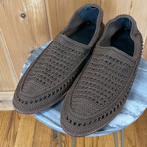 Vintage Brown Crochet Giveh e Maleki Shoes | Unisex Kilim Slippers | Brown Woven Giveh Shoes | Handmade Persian Shoes