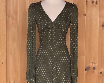 Vintage Betsey Johnson Olive Green Polka Dot Long Sleeve Dress Size Small NEW with Tags!