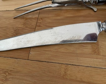 ANTIQUE LEE'S set of 3 antler Carving knife set with STERLING SILVER overlay