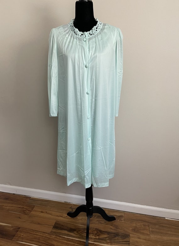 Vintage 70s Vanity Fair NightGown Robe Set Aqua L… - image 2