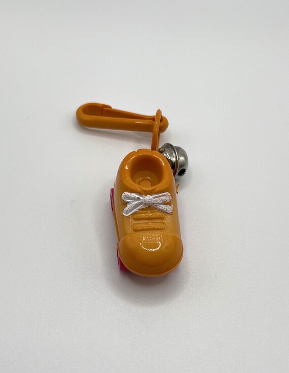 Vintage 80s Retro Plastic Bell Charms Orange ROLL… - image 4