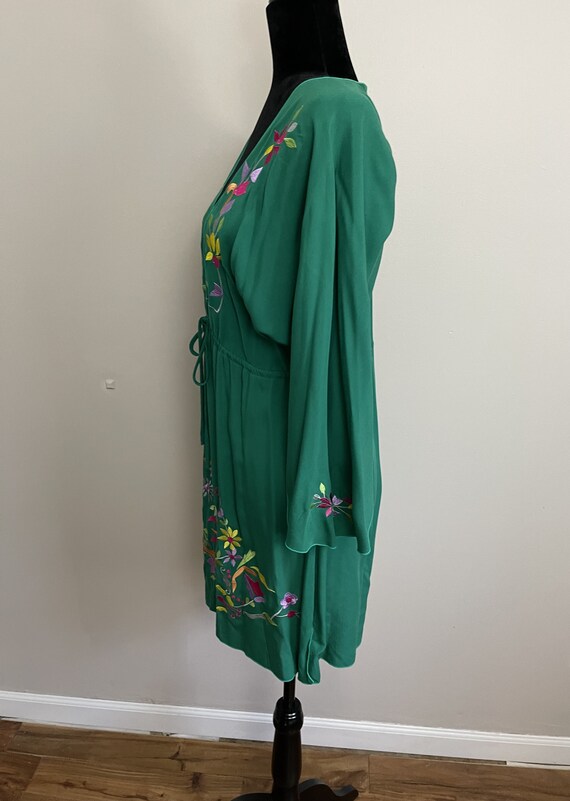 Green Floral Print A-line Tunic with Embroidered Yoke