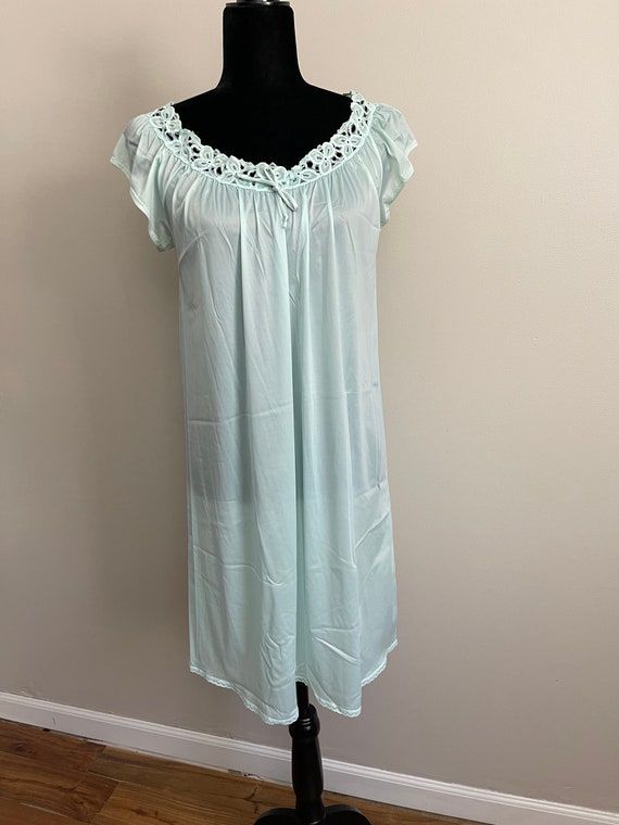 Vintage 70s Vanity Fair NightGown Robe Set Aqua L… - image 3