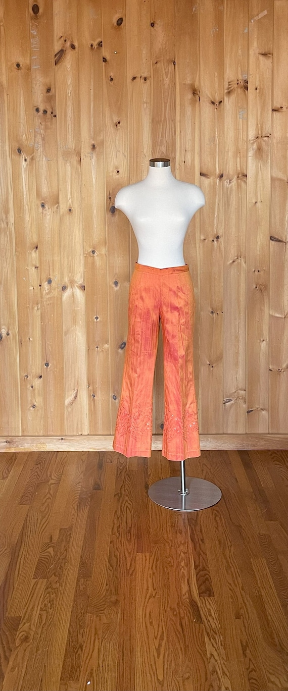 Vintage 90s Orange Pink Raw Silk Pants | Sequin Em