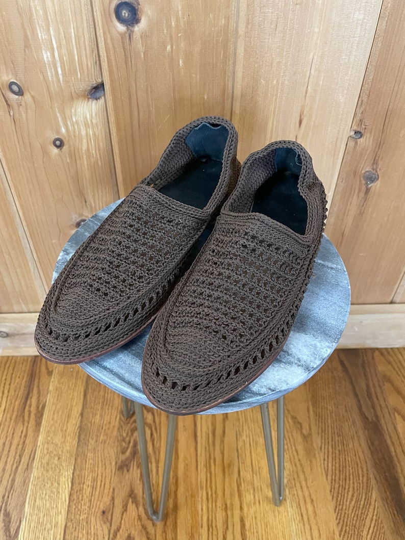 Vintage Brown Crochet Giveh e Maleki Shoes | Unisex Kilim Slippers | Brown Woven Giveh Shoes | Handmade Persian Shoes