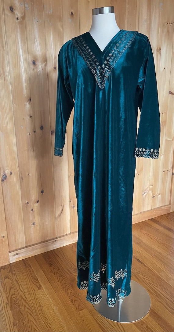 Vintage Emerald Green Velvet Kaftan Tunic MuuMuu L