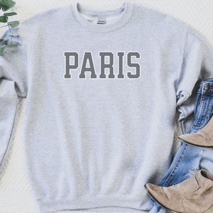 Paris France Sweatshirt Gift for Travel Lover Trendy Aesthetic College Font Style Shirt Minimalist University Font Souvenir Crewneck Women