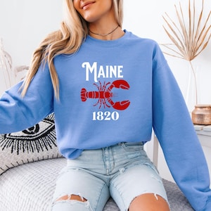Maine Sweatshirt with Fisherman Aesthetic Fashion, New England Coastal Crewneck with Lobster, Trendy Sweatshirt Gift Girlfriend Wife Sister