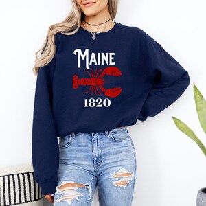 Maine Sweatshirt with Fisherman Aesthetic Fashion, New England Coastal Crewneck with Lobster, Trendy Sweatshirt Gift Girlfriend Wife Sister