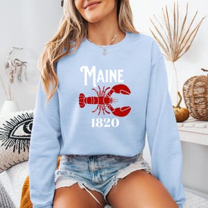 Maine Sweatshirt with Fisherman Aesthetic Fashion, New England Coastal Crewneck with Lobster, Trendy Sweatshirt Gift Girlfriend Wife Sister
