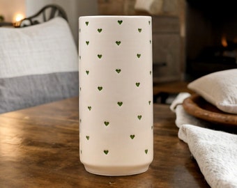 White and Green Heart Carved Ceramic Vase | Handmade Pottery Vase | Decorative Ceramic Vase | Fresh Flower Pot | Decorative Vases