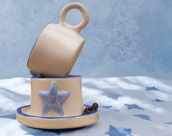 Handmade Star Embossed Ceramic Coffee Cup - Turkish/Espresso