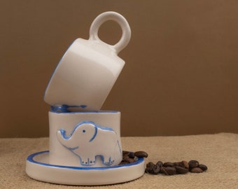 Handmade Embossed Elephant Ceramic Cup: Turkish Coffee