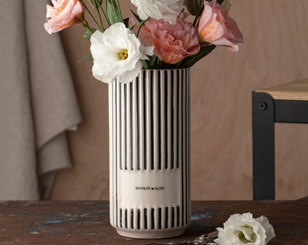 Black end White Striped Personalized Ceramic Vases | Custom Flower Pot | Hand made Gifted | Names of Your Loved Ones