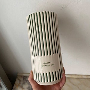 Green and White Striped Personalized Ceramic Vases Custom Flower Pot Vase Minimaliste I Bloom When I See You image 10