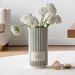 Green and White Striped Personalized Ceramic Vases Custom Flower Pot Vase Minimaliste I Bloom When I See You image 7