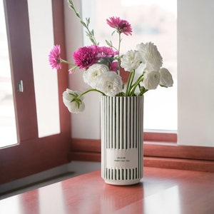 Green and White Striped Personalized Ceramic Vases Custom Flower Pot Vase Minimaliste I Bloom When I See You image 8