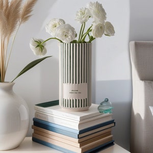 Green and White Striped Personalized Ceramic Vases Custom Flower Pot Vase Minimaliste I Bloom When I See You image 2