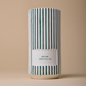 Green and White Striped Personalized Ceramic Vases Custom Flower Pot Vase Minimaliste I Bloom When I See You image 6
