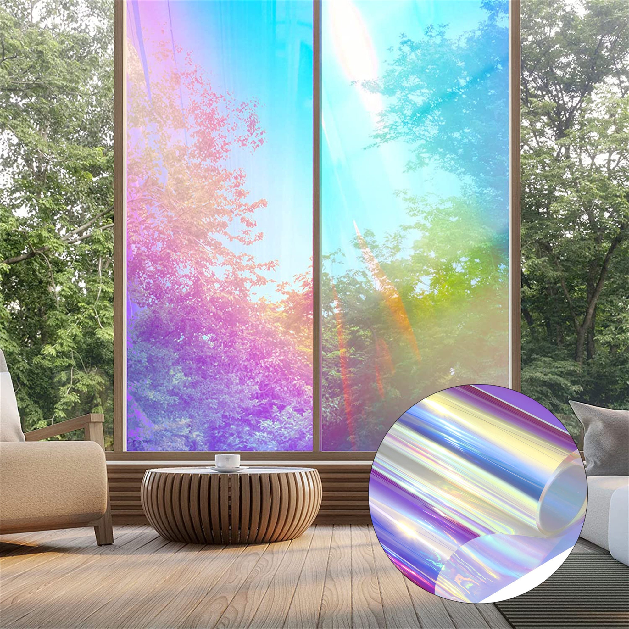 ColorfulHall Rainbow Window Privcy Film Stained Glass Window Film : Holographic Window Sticker 3D Decorative Window Vinyl No Glue Static Clin