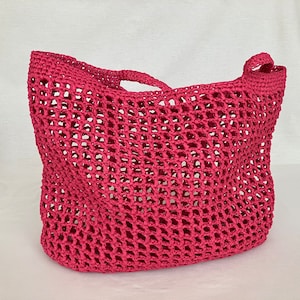 Paper Yarn Bag, Hand-Knitted Tote, Crochet raffia tote, Mother&#39;s Day Gift, Summer Women Bag, Straw Mesh Bag