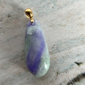 Grade A Natural Burma Icy Lavender, Green Jadeite Fok Gurd pendant with 18K Yellow Gold bail Pendant