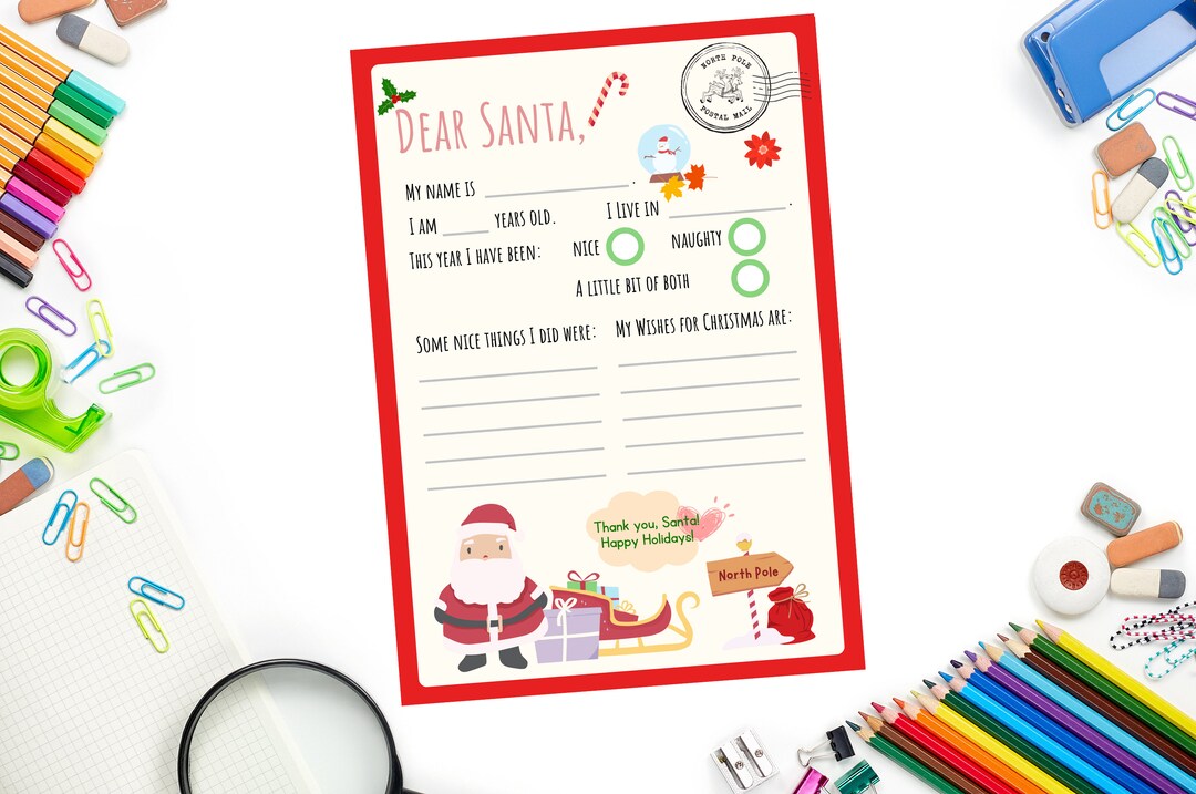 Printable Christmas Letter to Santa PDF Digital File A4 &amp; - Etsy