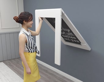 study table on wall White Wall Mounted Murphy Table, Folding Kitchen Table,Space Saving Table, Design folding Table,Floating Desk,Laptop Desk,Wall Hanging Table