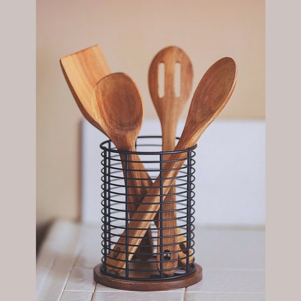 Juego de soportes para utensilios de cocina de 5 piezas, organizador de mostrador de cocina de granja personalizado, organizador de cocina Rustin, organizador de mostrador de baño