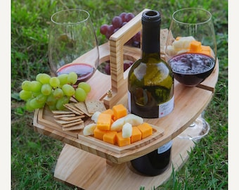 Wine Caddy Charcuterie Table Personalized Gift for Wine Lover Mini Picnic Table Wine Wedding Gift for Entertaining Mothers Day Gift for Mom